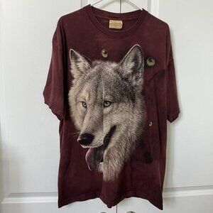 The Mountain T Shirt Wolf Mens L Red Short Sleeve Y2K Vintage 2004 Tie Dye